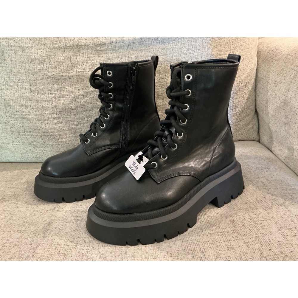 No Boundaries Womens Black Combat Boots Platform Lug Sole Wide Width 7.5 W